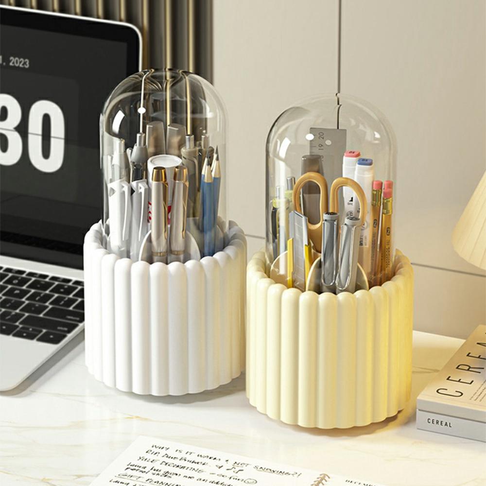 7-przegródkowy obrotowy organizer na pędzle do makijażu, na toaletkę, pojemnik do przechowywania kosmetyków, z pokrywką