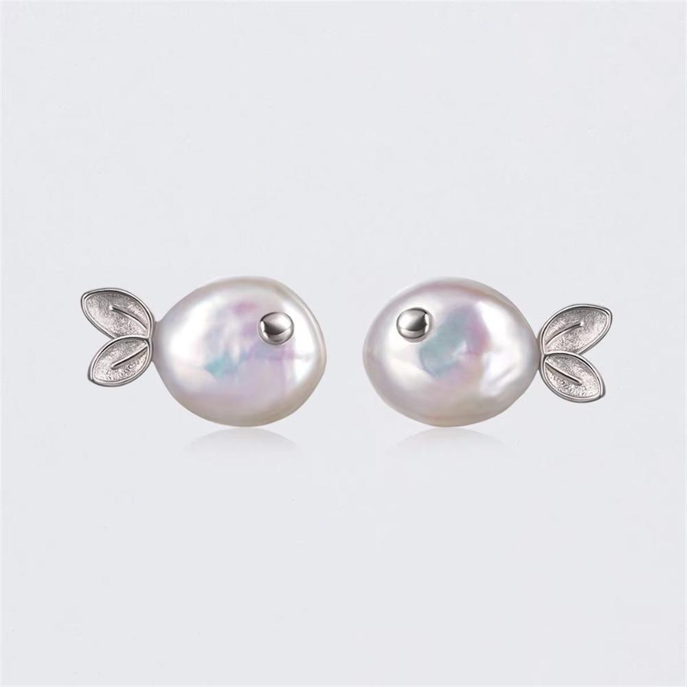 Whale Little Fish Ear Stud Baroque Pearl Marine Style Necklace Clownfish Pearl Necklace  Beach