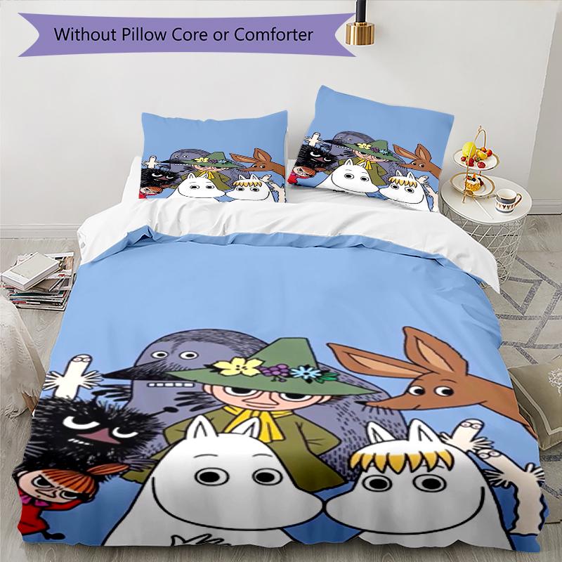 3pcs Moomin Bedding Set Duvet Cover Closure Includes 1 Duvet Cover & 2 Pillowcases, Soft and Comfortable for All Seasons.