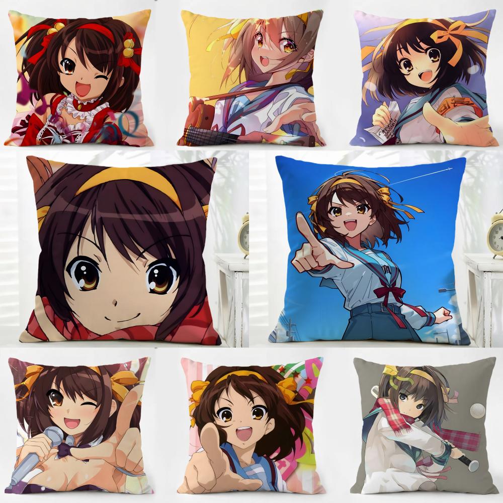 Gentle Art SSuzumiya Haruhi No Yuuutsu Cushion Cover Washable Linen Pillowcase Soft for Daily Sofa Bed Home Room Decor