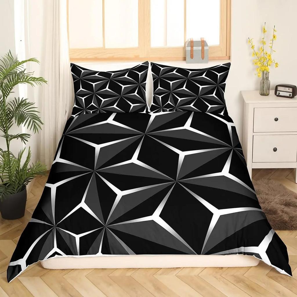 Neon Honeycomb Duvet Cover King Queen Geometric Stereoscopic Theme Teens Boys Bedding Set,Geometry Blue Print Comforter Cover