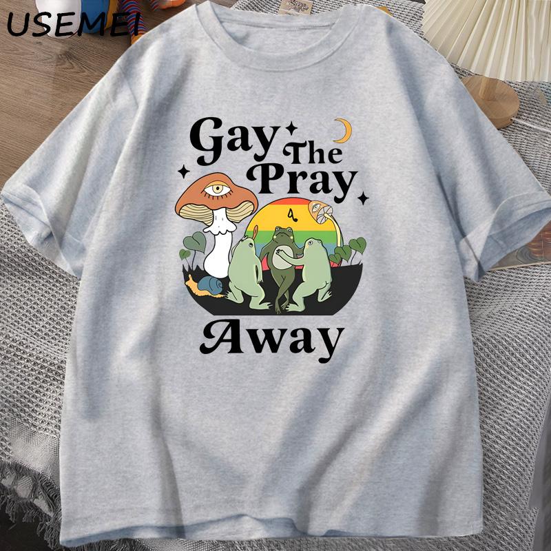 

The Pray Away T Shirt Women Men Pride Month Frog LGBTQ T-Shirt Love Is Love Printed T-shirts Cotton Short Sleeve Tees XXL сірий