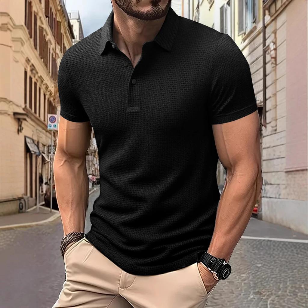 New Men's Business Casual Short Sleeved Bone Flower Solid Color POLO Shirt Fashion Breathable Comfortable Summer Versatile Top