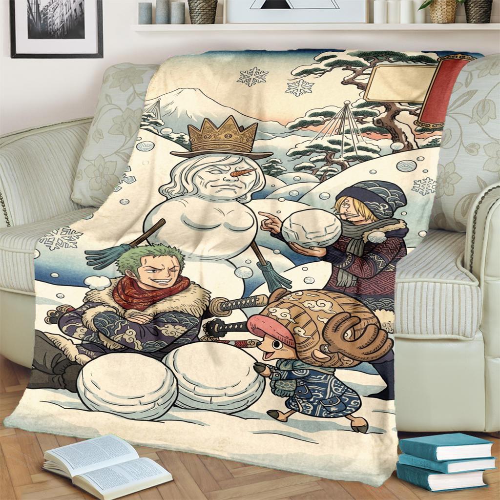 Cozy Flannel Blanket "ONE PIECE" Cartoon for Bedrooms, Sofas and Travel Use