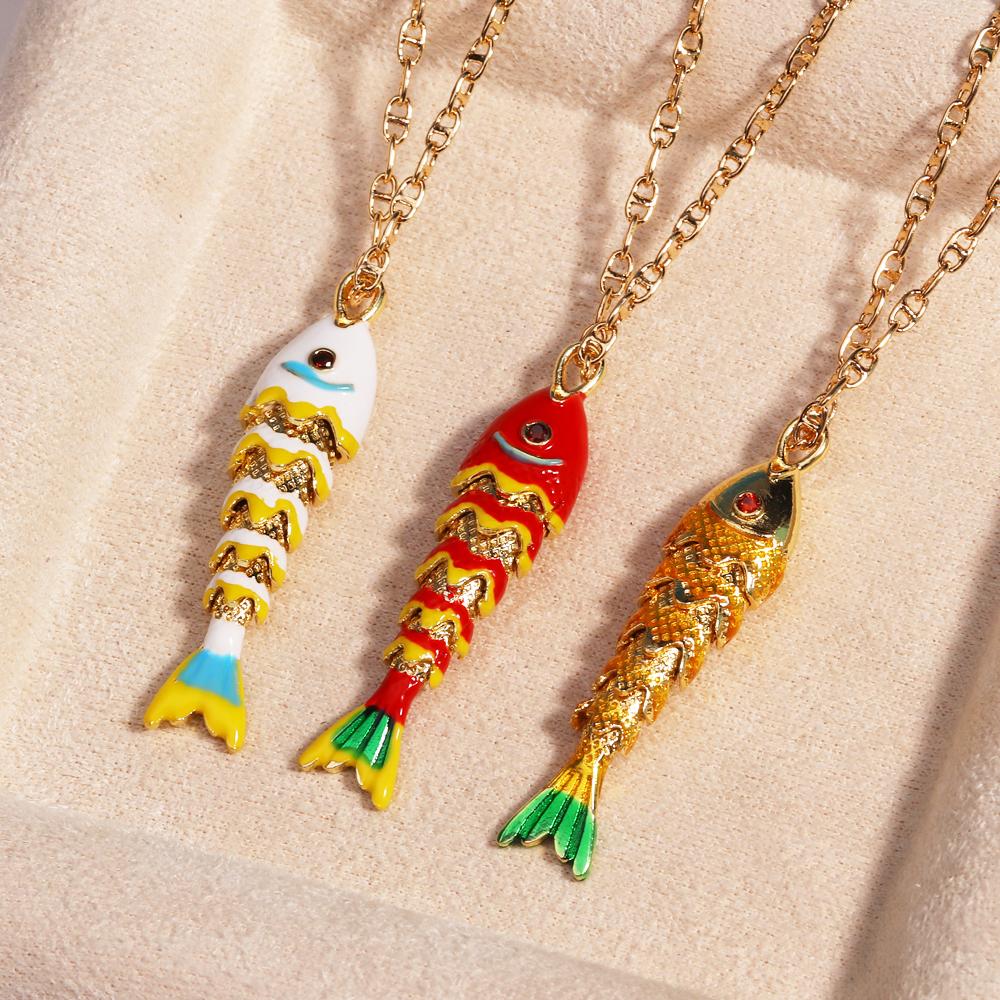 Prachtige Oceaankleurige Emaille Vis Hanger Ketting voor Vrouwen Roestvrij Staal Sleutelbeen Ketting Schattige Luxe Sieraden Cadeau