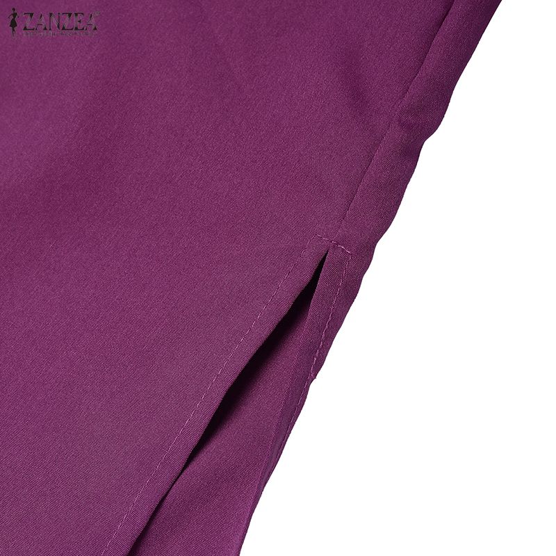 ZANZEA Women Casual V-Neck Solid Color Loose Half Sleeve Dress