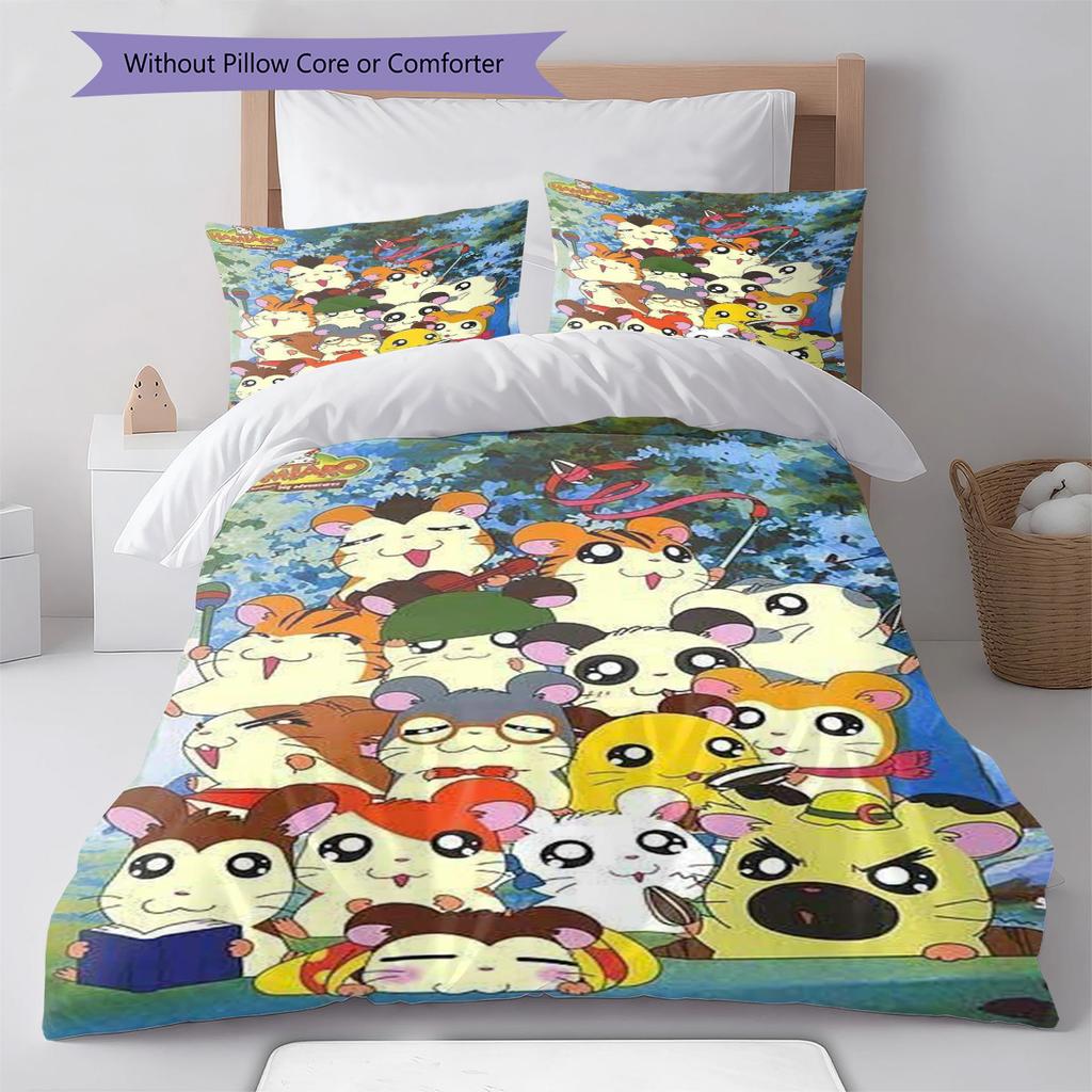 Set Biancheria da Letto con Fantasia Anime Hamtaro Copripiumino Federa Decorazione per la Casa Regalo (1 * copripiumino + 2 * federa, senza nucleo)
