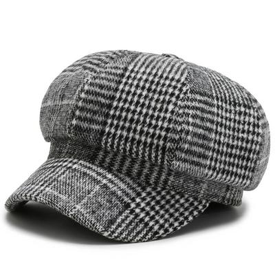 Luxury Wool Beret Women Autumn Winter Plaid Kepi Retro Duckbill Hat Trend Painter Hats Korean British Octagonal Hat