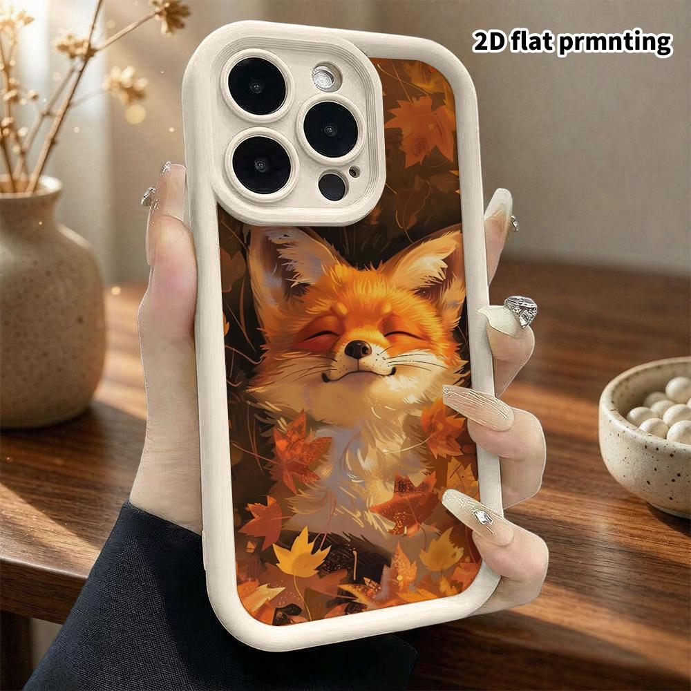 Phone Case: 2D Flat Design Suitable for iPhone 18 17 16 15 14 13 Pro Tiered Protective Case, Sleeping Red Fox, Christmas and Halloween Gift