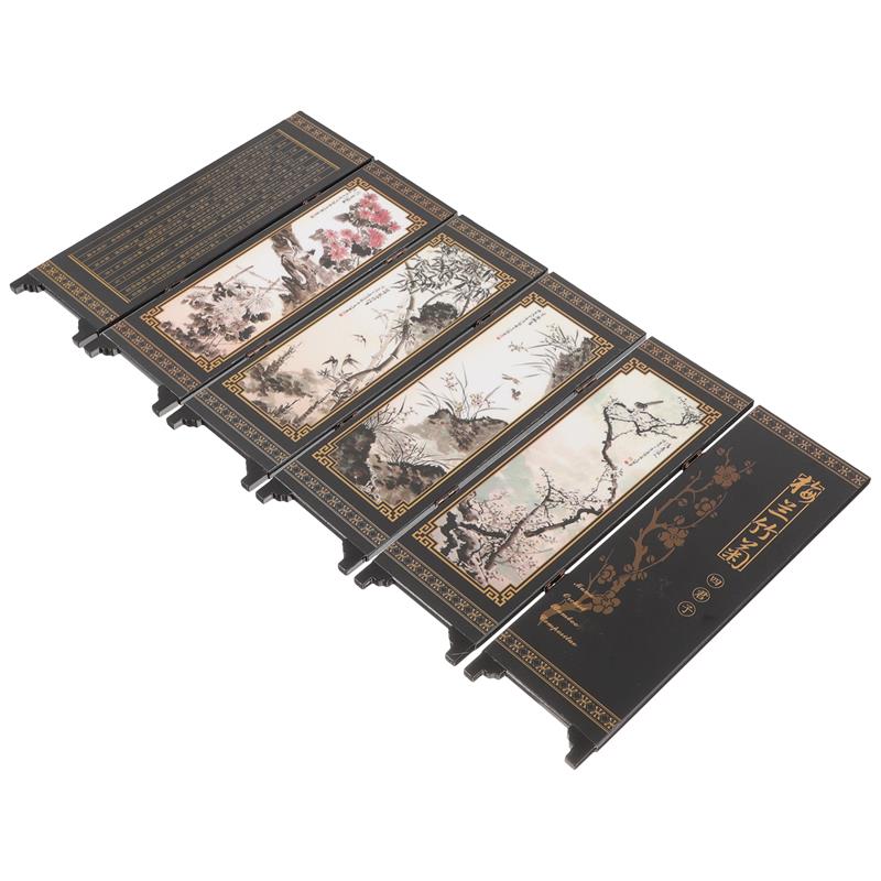 Mini Size Wooden Folding Screen Retro Nament Bedroom Living Room Decor Six Panel Partition Wall Dividers Privacy Room Separator