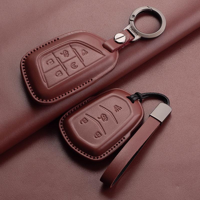 Leather Car Key Case Cover For Cadillac CT4 CT5 ATS CT6 CTS DTS XT5 Escalade ESV SRX STS XTS  XT4 28T ELR  Car Key Accessoires