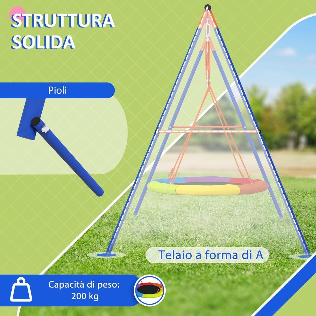 Metal Kids Swing Set Nest Swing Seat with A-Frame Structure for Outdoor Use - Multicoloured