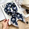 Commuter elegant flower silk scarf women's contrasting color retro printing satin scarf shirt with multi-purpose decorative small scarf
