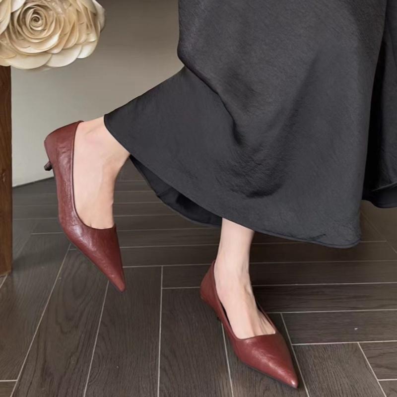 Fashion French Style Temperament Women Pumps 2025 Fashion Pointed Toe Thin Low Heels Shoes Elegant Party Solid Color Soft Women Pumps