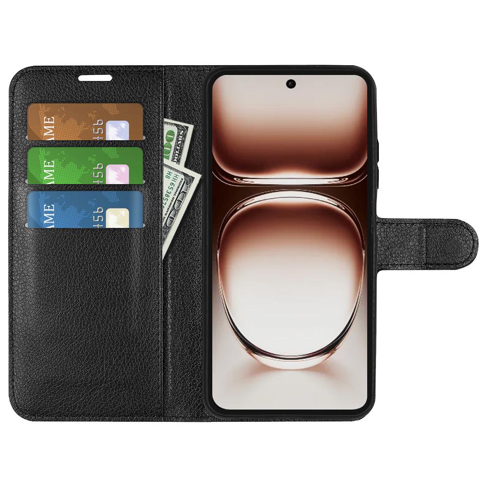 

For Oppo Reno12 5G (Global) Wallet Case Litchi Texture Leather Phone Cover Pink