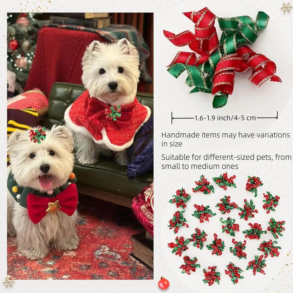 20pcs Curly Christmas Dog Bows Dogs Christmas Hair Bows with Rubber Bands Puppy Grooming Bows for Small Dogs Cats (A#)