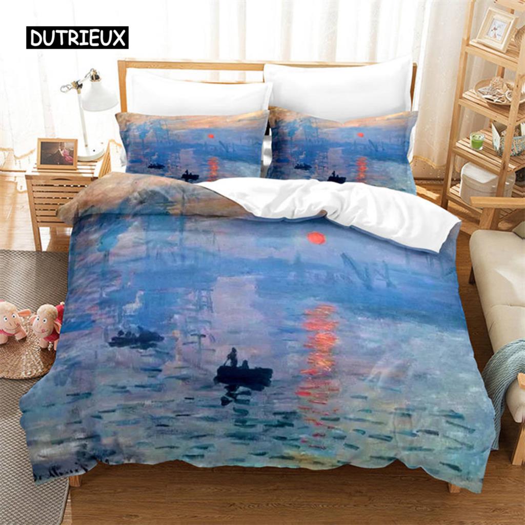 3D Artistic Bedding Set King Monet Van Gogh Style Sky Oil Painting Pattern Printed Duvet Cover With Pillowcases Hot Sale 2/3PCS