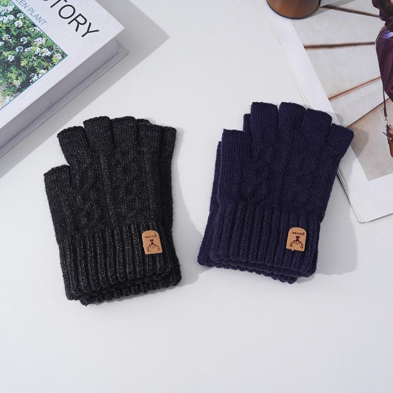 Autumn and winter camel wool warm windproof breathable portable simple gloves warm cold half-finger gloves outdoor riding