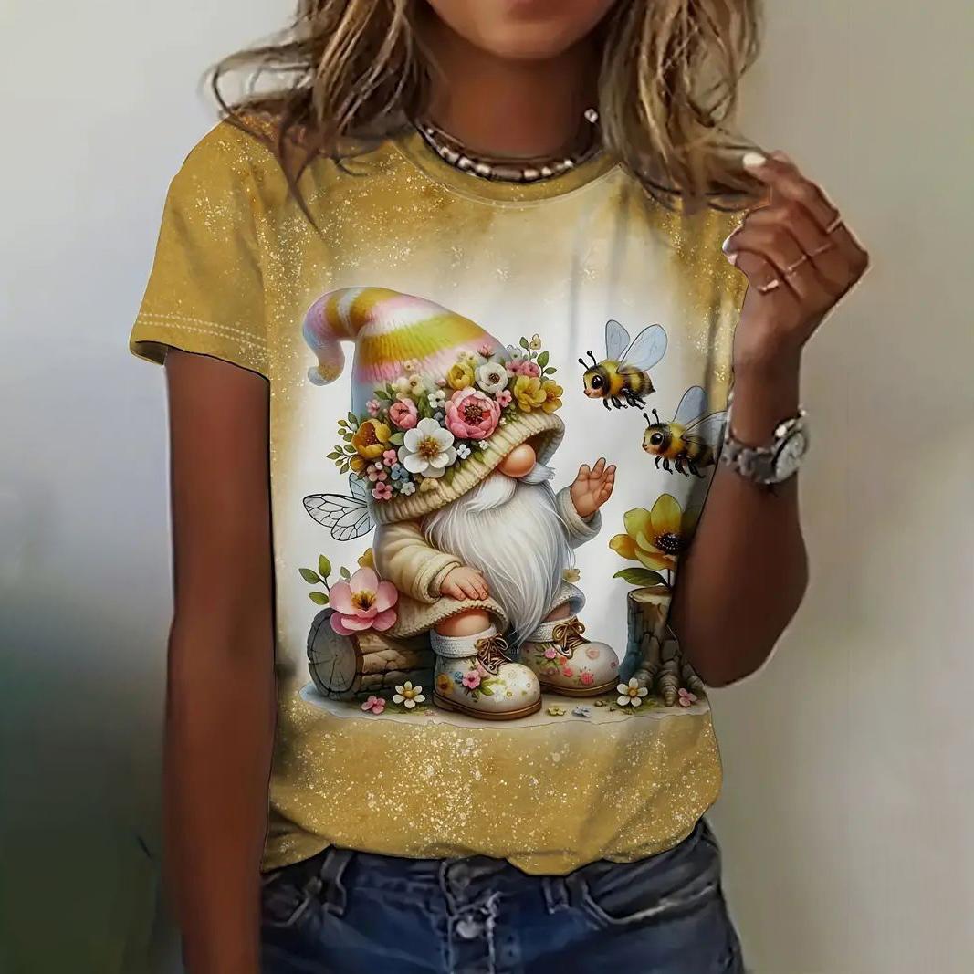 

Женская футболка на лето с рисунком из мультфильмов, повседневные футболки с коротким рукавом и кроликом, женская одежда больших размеров с V-образным вырезом, модный пуловер XL