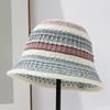 Women Vintage Weave Striped Color Matching Sweet Beach Versatile Sun Shade Casual Bucket Hat