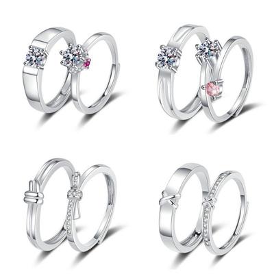 Rhinestone Bow Couple Rings - Elegant European & American Valentine's Gift Jewelry