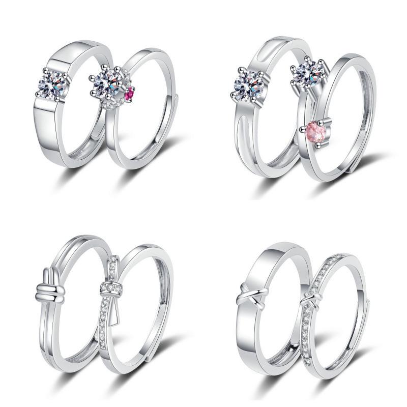 Rhinestone Bow Couple Rings - Elegant European & American Valentine's Gift Jewelry