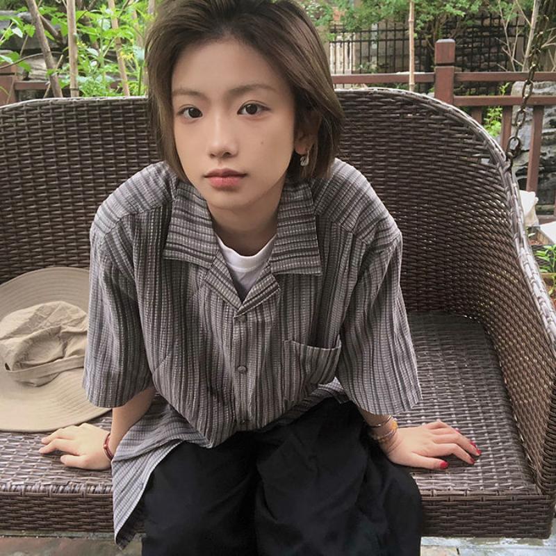 Shirts Women Striped Short Sleeve Summer Vintage Design Japanese Loose Gothic Clothing All-match Trendy