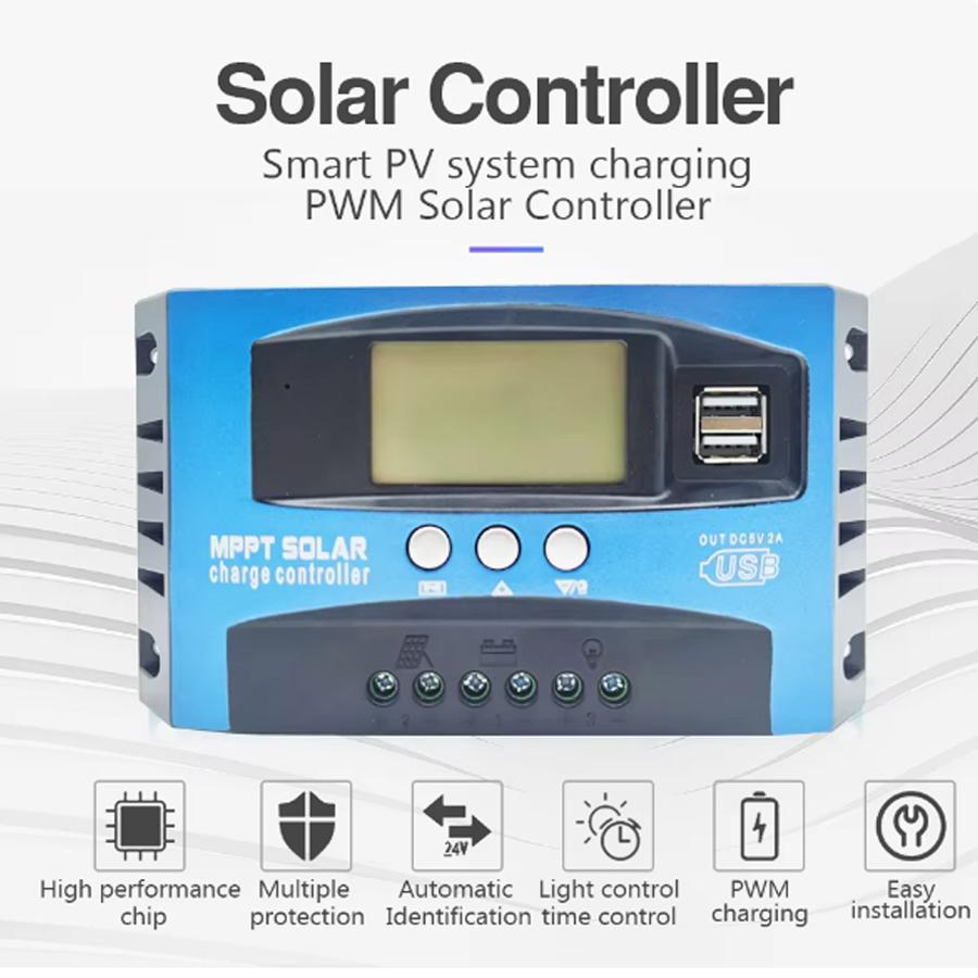 Hot sell Solar Charge Controller MPPT 30A 50A 80A 100A LCD Display 12V 24V AUTO Dual USB Solar Charge And Discharge Controller