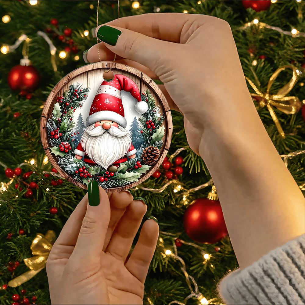 Rustic Santa Gnome Woodland Wreath Design Acrylic Christmas Tree Ornament Festive Home Decor Holiday Gift Hanging Bauble Christmas Party Supplies
