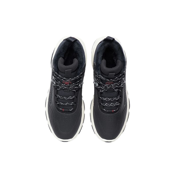 Li Ning Warm Edge Trend Rebound Shock Absorption Warm Wear Resistant Non Slip Mid Top Running Shoes Men Running Shoes Black AGLR239-2