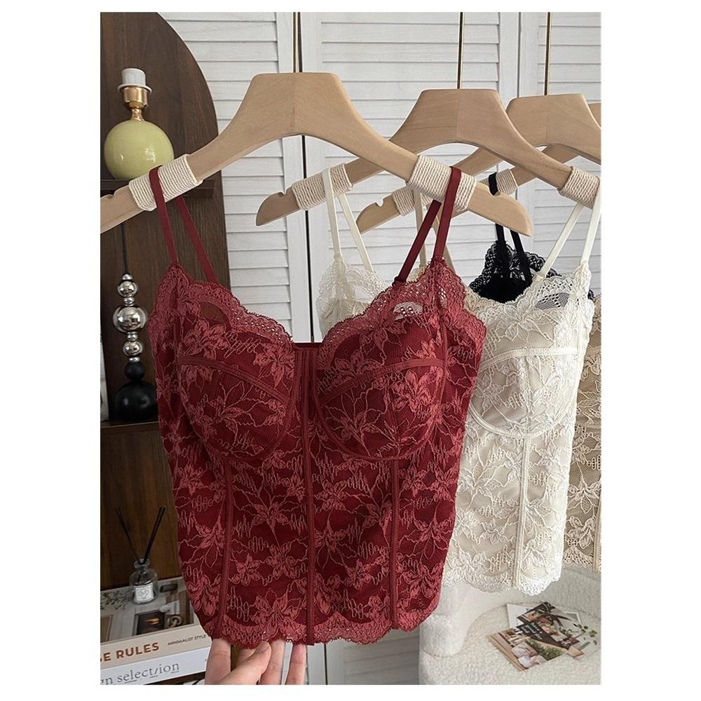 Women Fleece Lined Lace Cami Top With Fixed Cup Beauty Back Camisole Thermal Tank Top Inner Wear Underwear For Autumn Winter