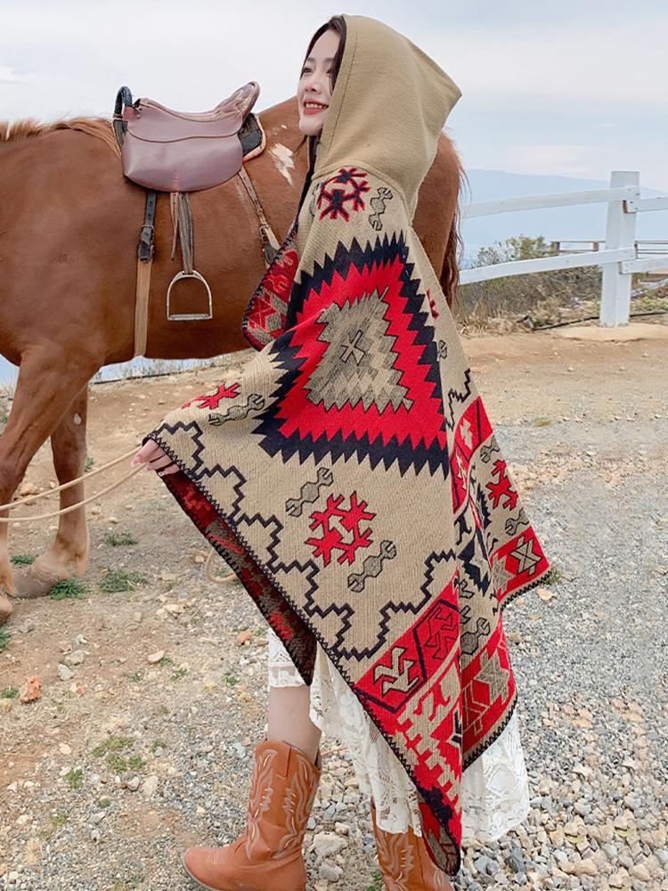 New Fashion Autumn Winter Retro Boho Plaid Print Scarf Women Layers Poncho Warm Scarve Capa Para Mujer Pashmina Cloak Wrap Shawl
