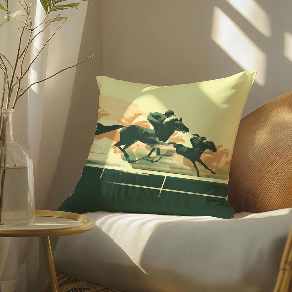 Competition Promotion Horse Racing Pillow Case Pattern Printed Pillowcase For Living Room Sofa Cushion Cover & Bedroom Decor