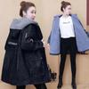 Jachetă de denim caldă căptușită, de lungime medie, de toamnă și iarnă, pentru femei, îmbrăcăminte exterioară subțire cu glugă