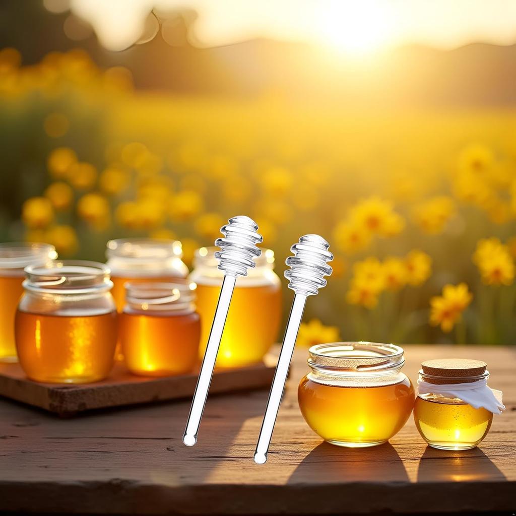 Transparent 6" Glass Honey Dipper Sticks Stirring Sticks Server Honey Spoon Dipper Stirrer Honey Wand for Honey Pot Jar Containers Honey Dispense