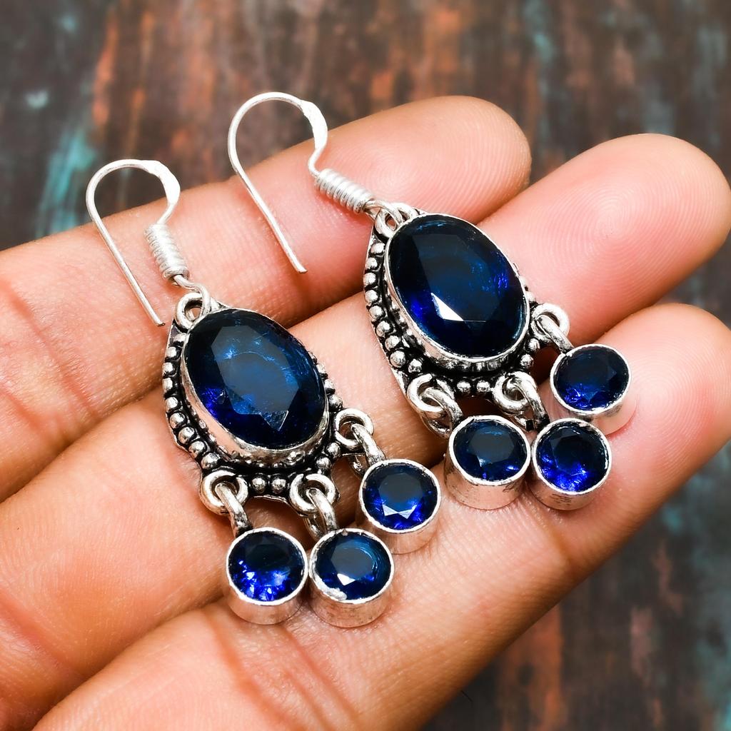 London Blue Topaz, Gemstone Handmade 925 Sterling Silver Jewelry Earring For Thanksgiving