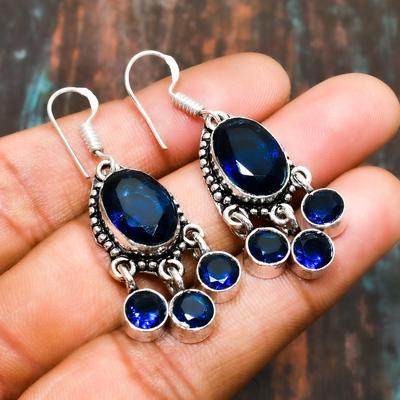 London Blue Topaz, Edelsteen Handgemaakte 925 Sterling Zilveren Sieraden Oorbel Voor Thanksgiving
