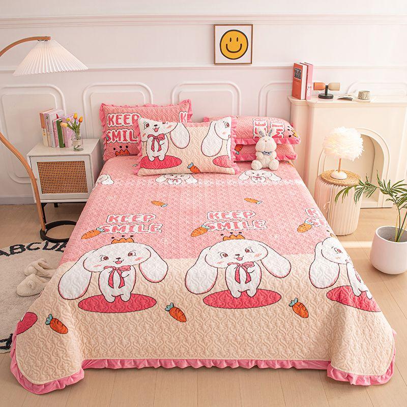 Milk Velvet Crystal Velvet Bed Cover Mattress Cover Blanket Kang Cover Warm Plus Velvet Blanket Quilted Bed Sheet Thickened Three-piece Set