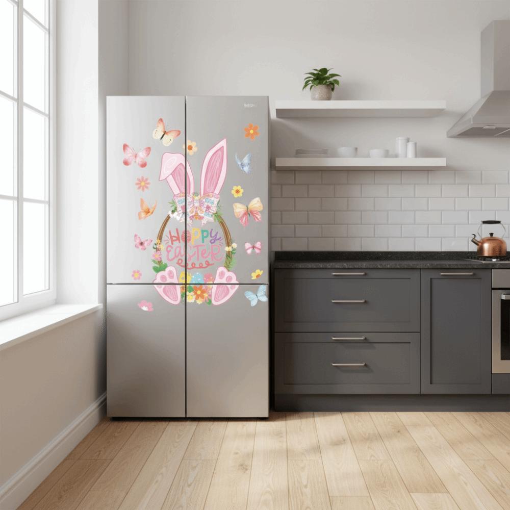 PVC Rabbit Basket Electrostatic Stickers Happy Easter Window Stickers  Ester Decorations