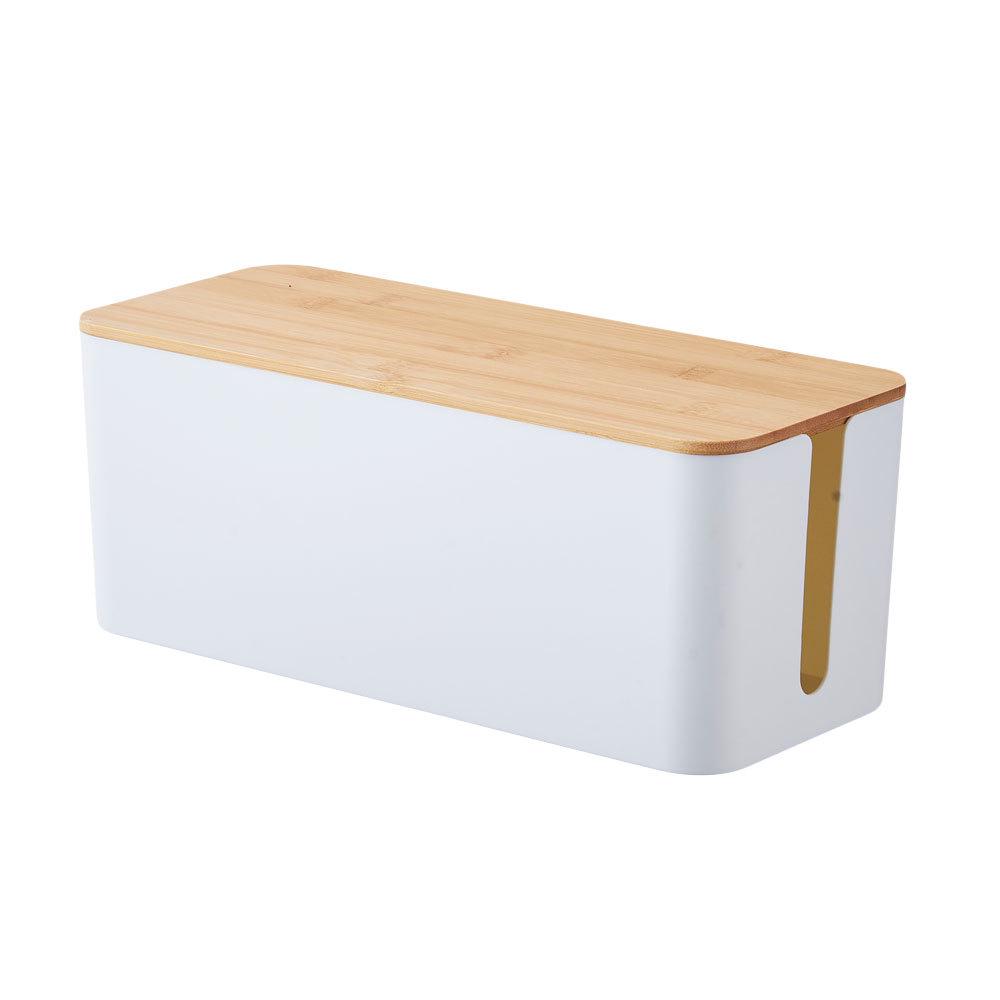 Minimalist Cable Management Box with Bamboo Lid