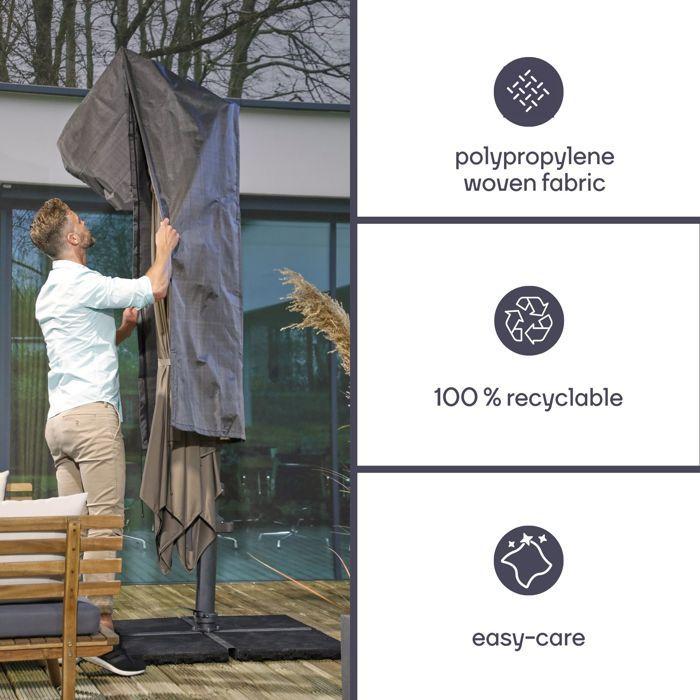 Perel housse de parasol 220 x 40 cm polypropylène gris