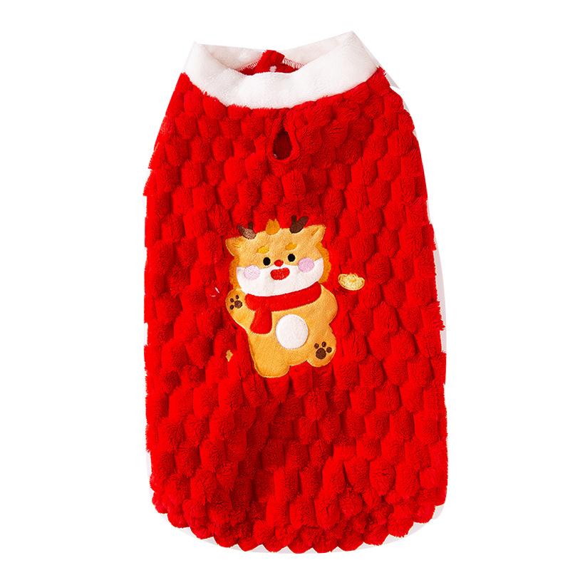 Dog Clothes Festive New Year's Fortune Big Dog Flannel Medium and Large Dog Golden Retriever Border Herding Chinese New Year Festive Pet Clothing