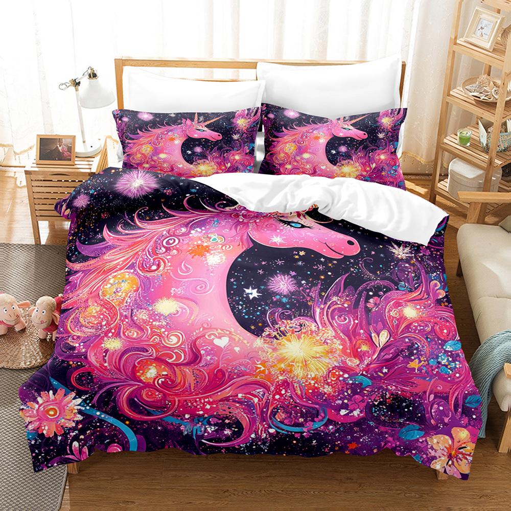 Unicorn Bed Sheets Set Digital Printing Twin Queen Size Winter Comforter Bedding Sets Home Decor Gift For Girls Bed Linen Set