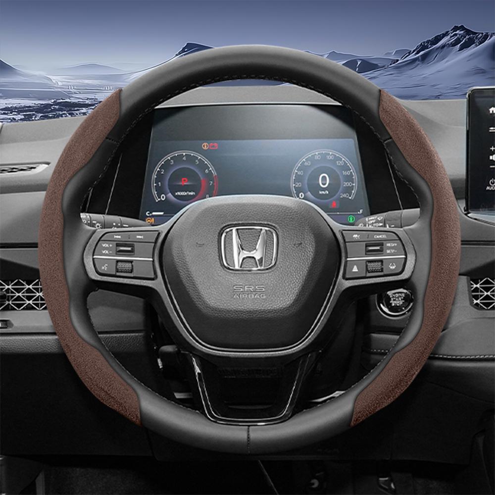 Suitable for Honda Sports Suede Steering Wheel Cover with Split Snap-On Design for Cr-V Civic Hr-V Zr-V Vezel City Amaze Fit Jazz Accord