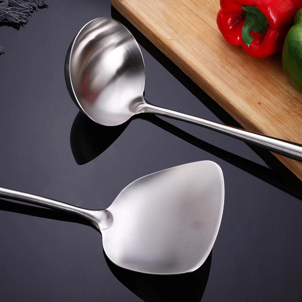 Stainless Steel Spoon Extended Pear Wooden Handle Frying Shovel Household Wok Shovel Large Colander Long Handle Chef Series