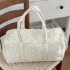 Quilted Travel Bag for Women Cute Floral Weekend Bag with Zipper Large Cotton Gym Bag Portable Workout Grocery Pouch