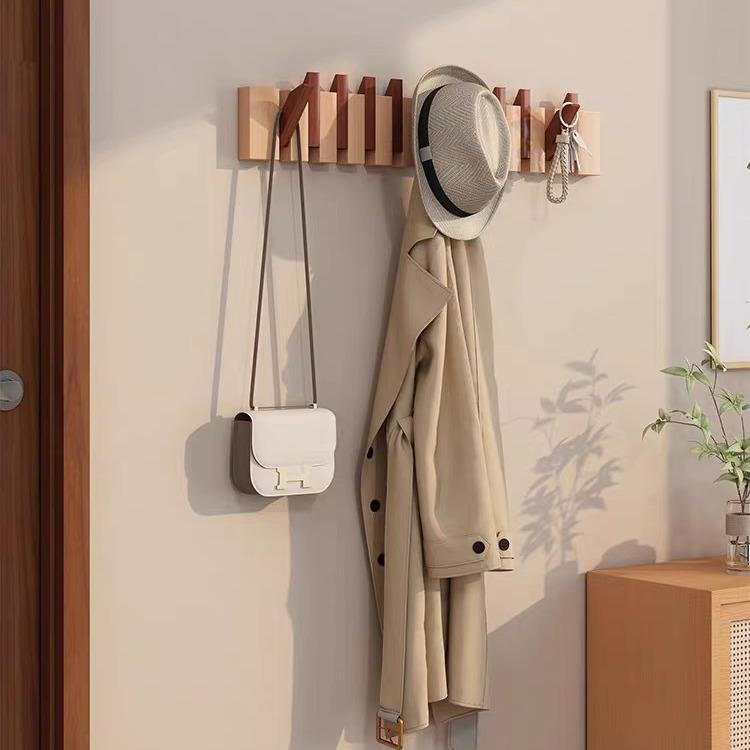 No-Drill Wall-Mounted Japanese Style Solid Wood Coat Hook for Hallway or Entrance Door