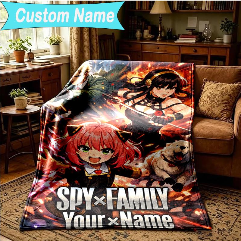 1PC Custom Name Blanket Fantasy Battle Anya Flannel blankets Patterns Throw Blanket All-Season Soft Gift for Couch, Bed, Camping, Birthday gifts