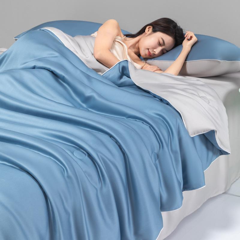 Class A Ice Silk Summer Quilt Set - Cooling, Water Washable, Embroidered, Air Conditioning Friendly, Thin Quilt for Naked Sleep