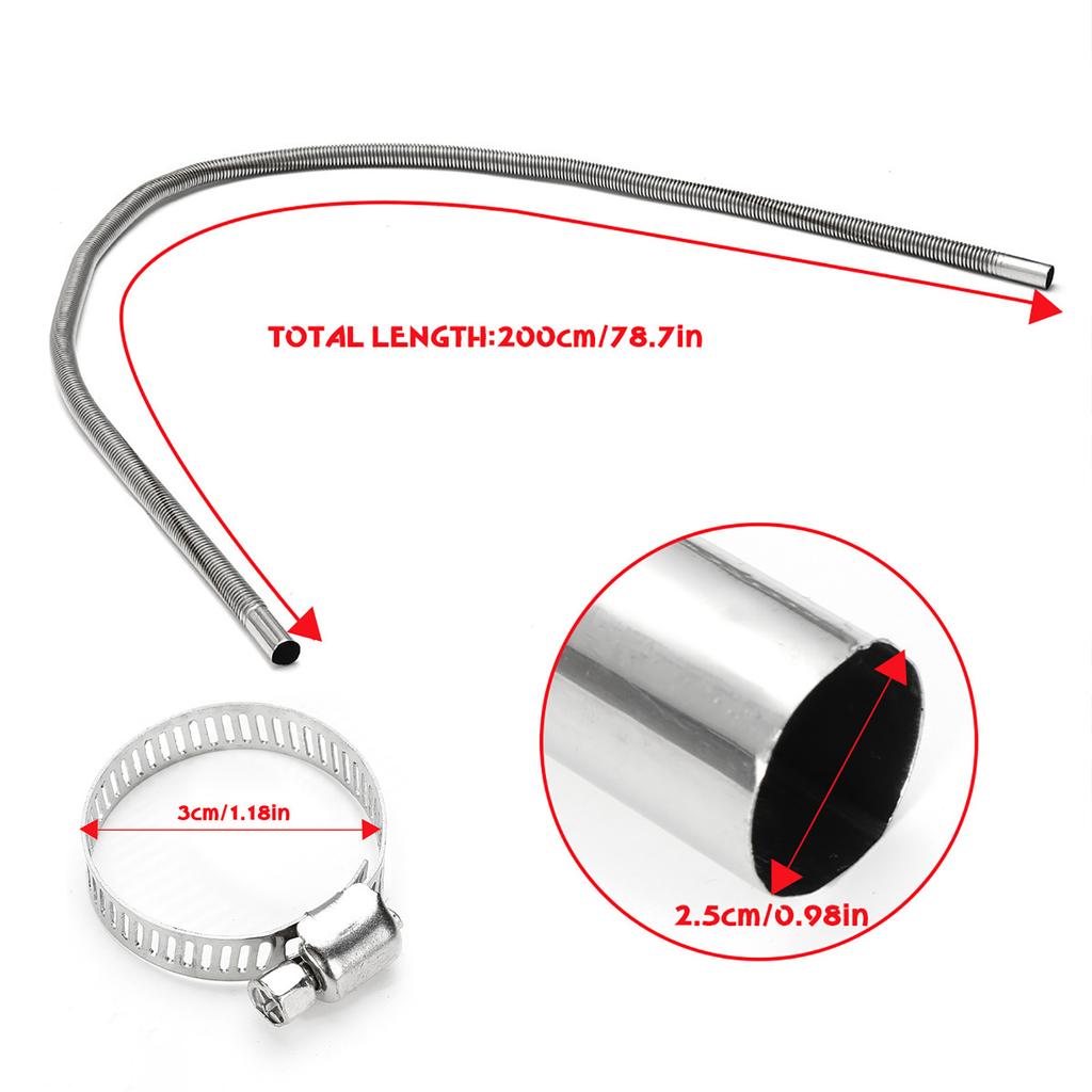 200cm Stainless Steel Exhaust Pipe with Two Clips Air Diesel Heater Car Parking Exhaust Pipe for Power Generators Car Heating